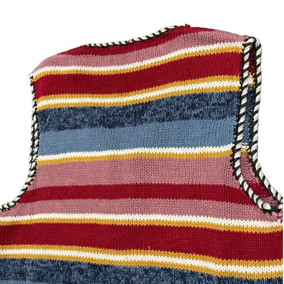 Vintage Bon Magique Womens L Knitted by Hand Sweater Vest Front Button Fringe - Picture 9 of 13